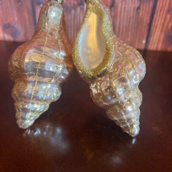Glass seashell Christmas Ornament Rose Gold Set Of 2 Elegant Holiday Decor - Picture 6 of 12